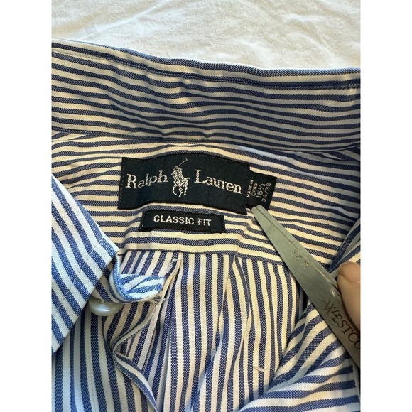 Ralph Lauren Classic Fit Blue/White Striped w/Blue Pony Button Shirt Size 16.5 - Picture 5 of 11